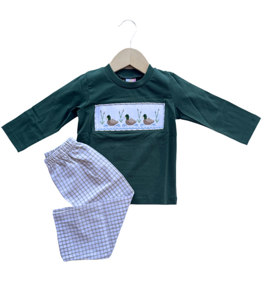 Mallard Duck Smocked Boys Pant Set