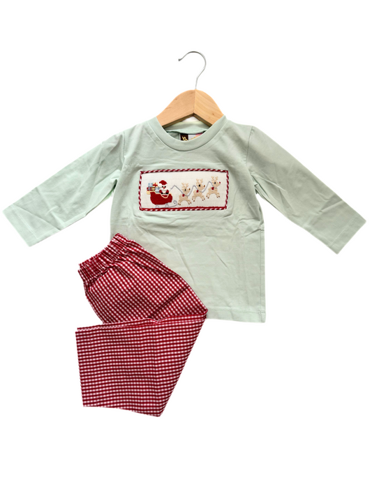 Santa's Sleigh Smocked Boys Pant Set