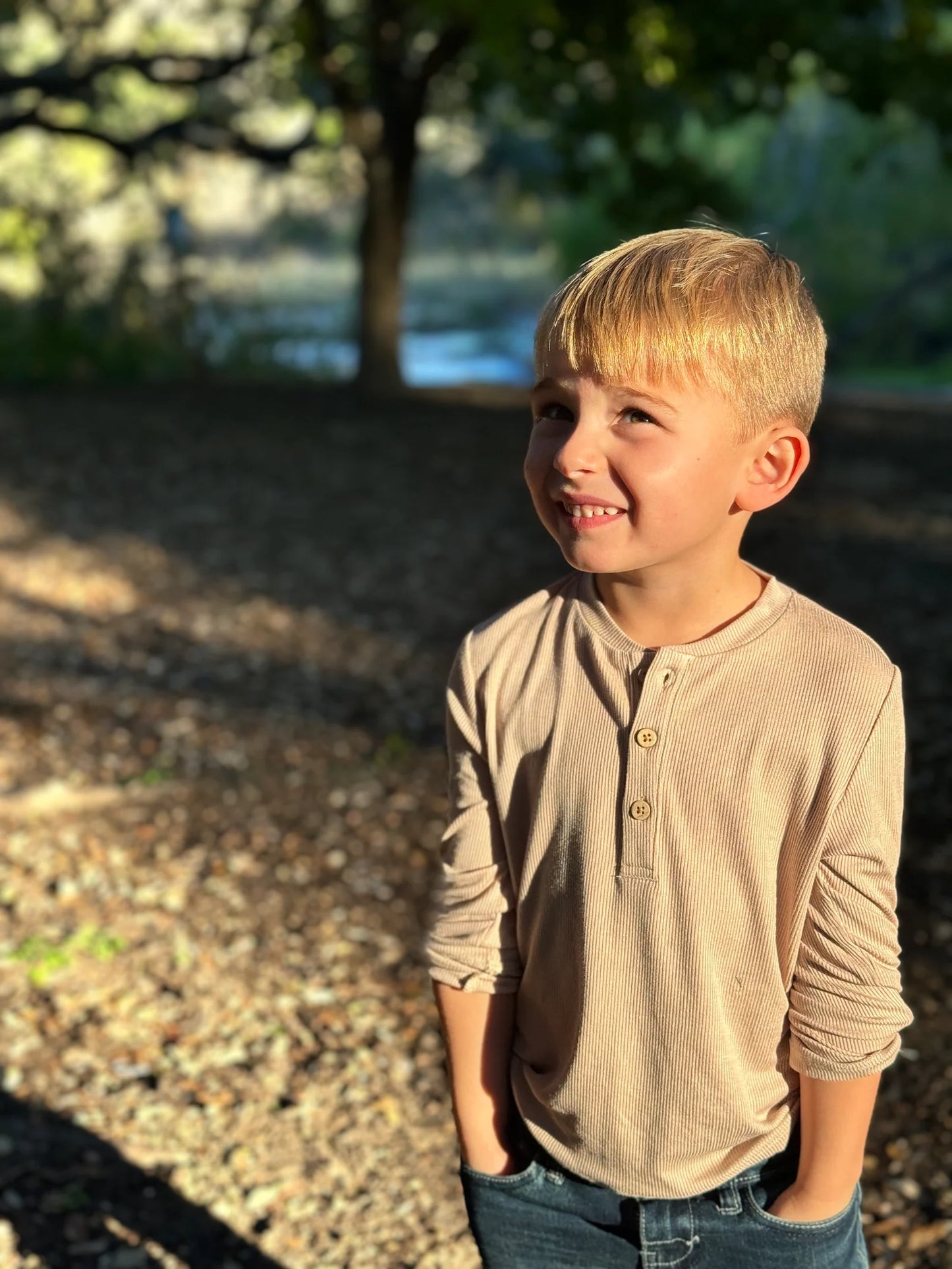 Beige Ribbed Boys Henley