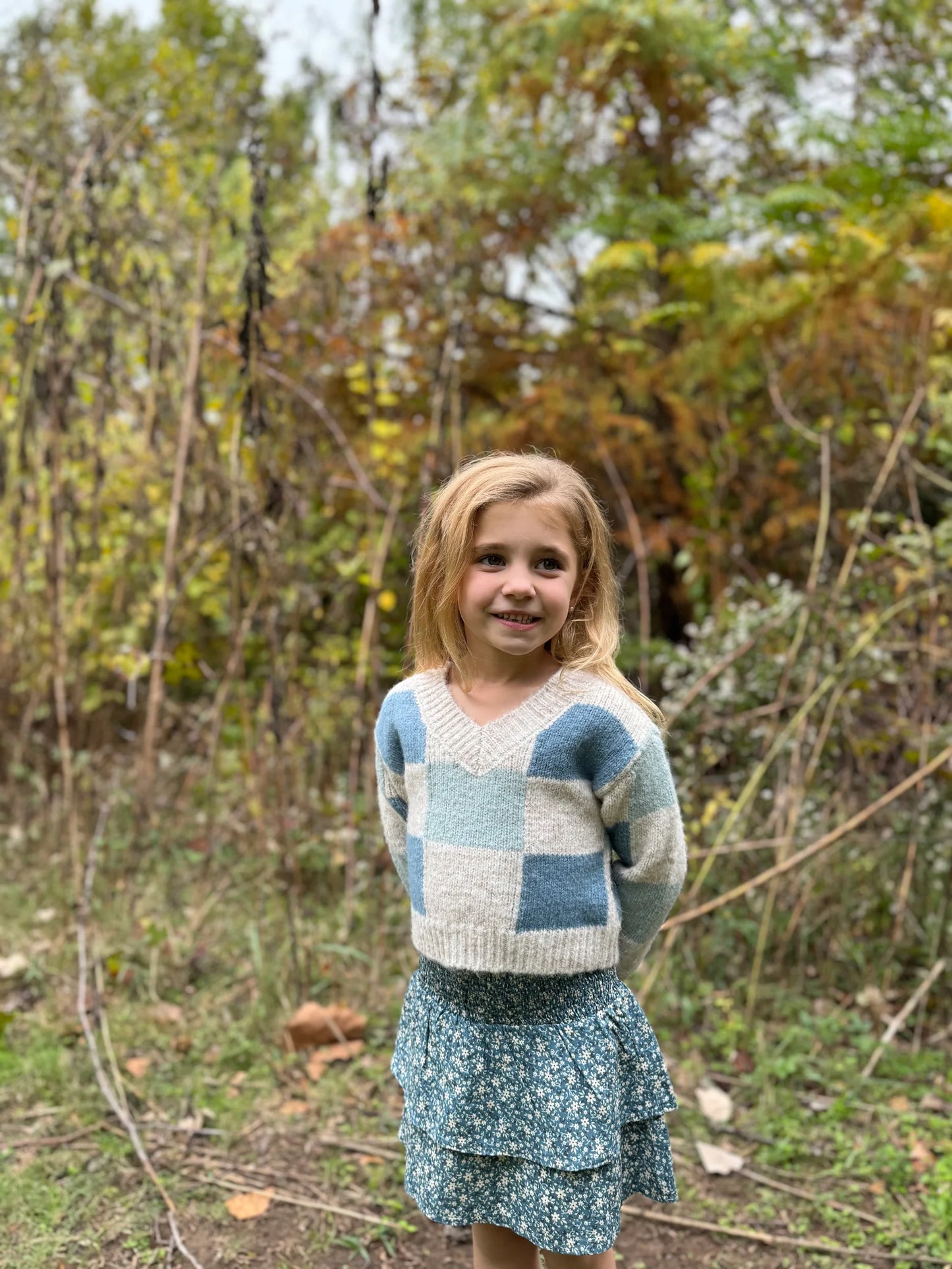 Blue Checker Girls Sweater