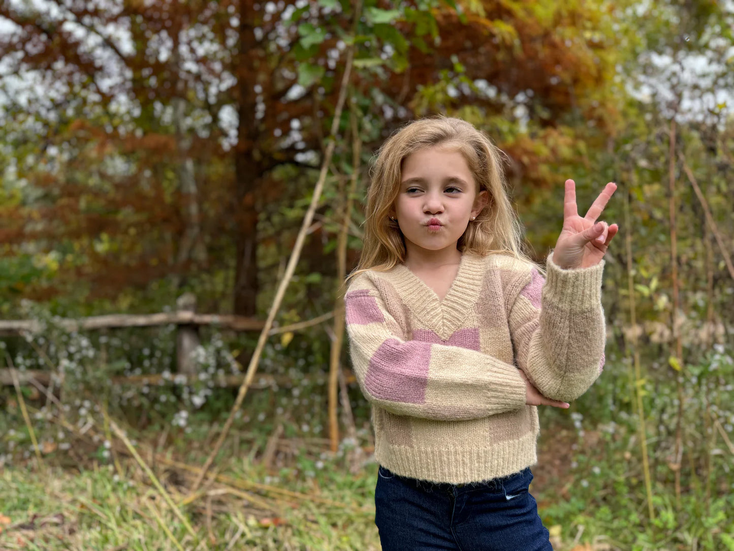 Rose Checker Girls Sweater