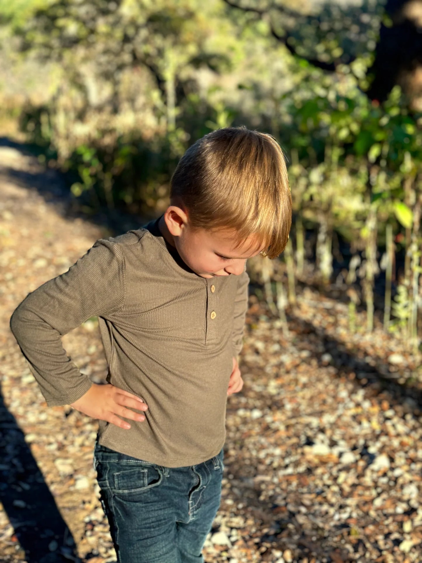 Green Ribbed Boys Henley